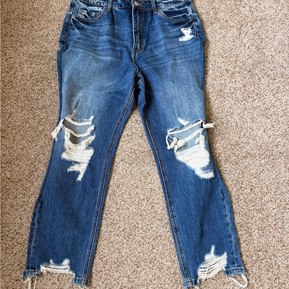 Casual Distressed Boyfriend Jeans in Blue